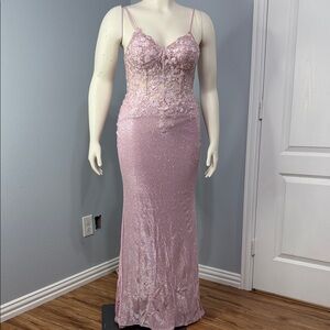 Blush Pink Lace & Sequin Prom Gown